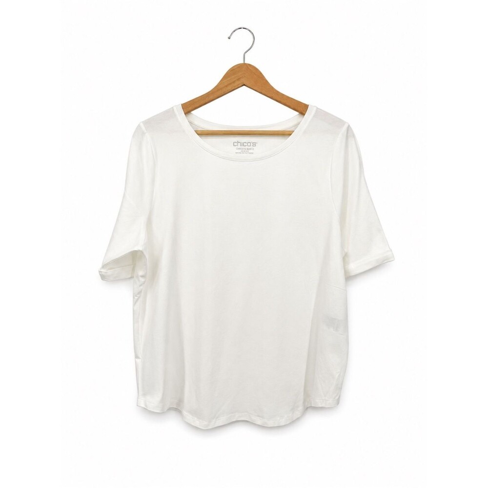 Chico's White Cotton Stretch Classic Short Sleeve Tee Size 2 Large